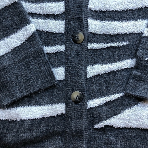 Michael Stars Cardigan Nell Charcoal Combo Brush Stroke Stripe Size 2X - Picture 10 of 11
